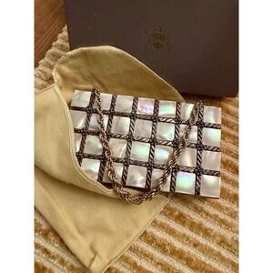 Vintage 1950's Mother of Pearl Goldtone Makeup Compact Purse by Evans
